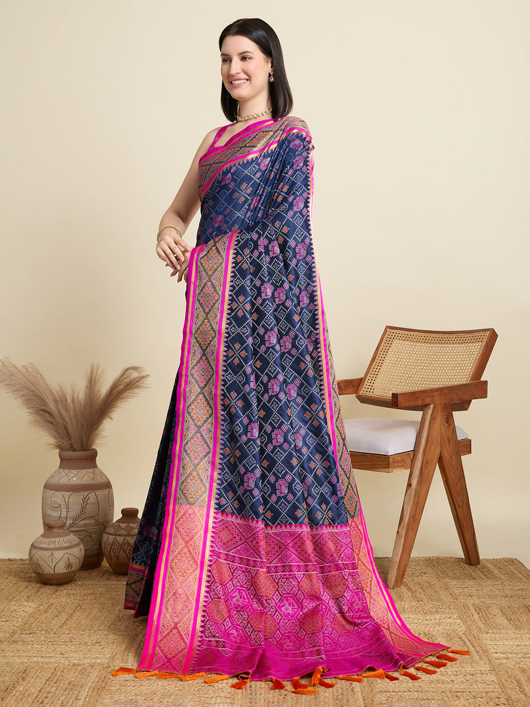 Banarasi Elegance in Breathable Semi Silk Navy Blue Saree –For All Wedding Celebrations