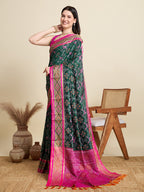 Banarasi Elegance in Breathable Semi Silk Green Saree –For All Wedding Celebrations