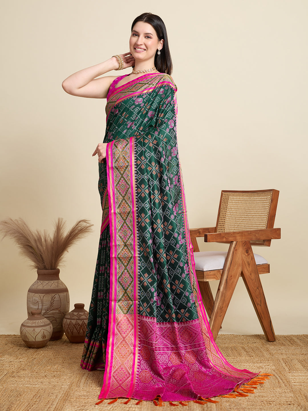 Banarasi Elegance in Breathable Semi Silk Green Saree –For All Wedding Celebrations