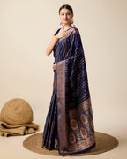 Navy Blue Pure Jacquard with Sona Chandi Zari – A Luxe Weave for Wedding & Festive Couture