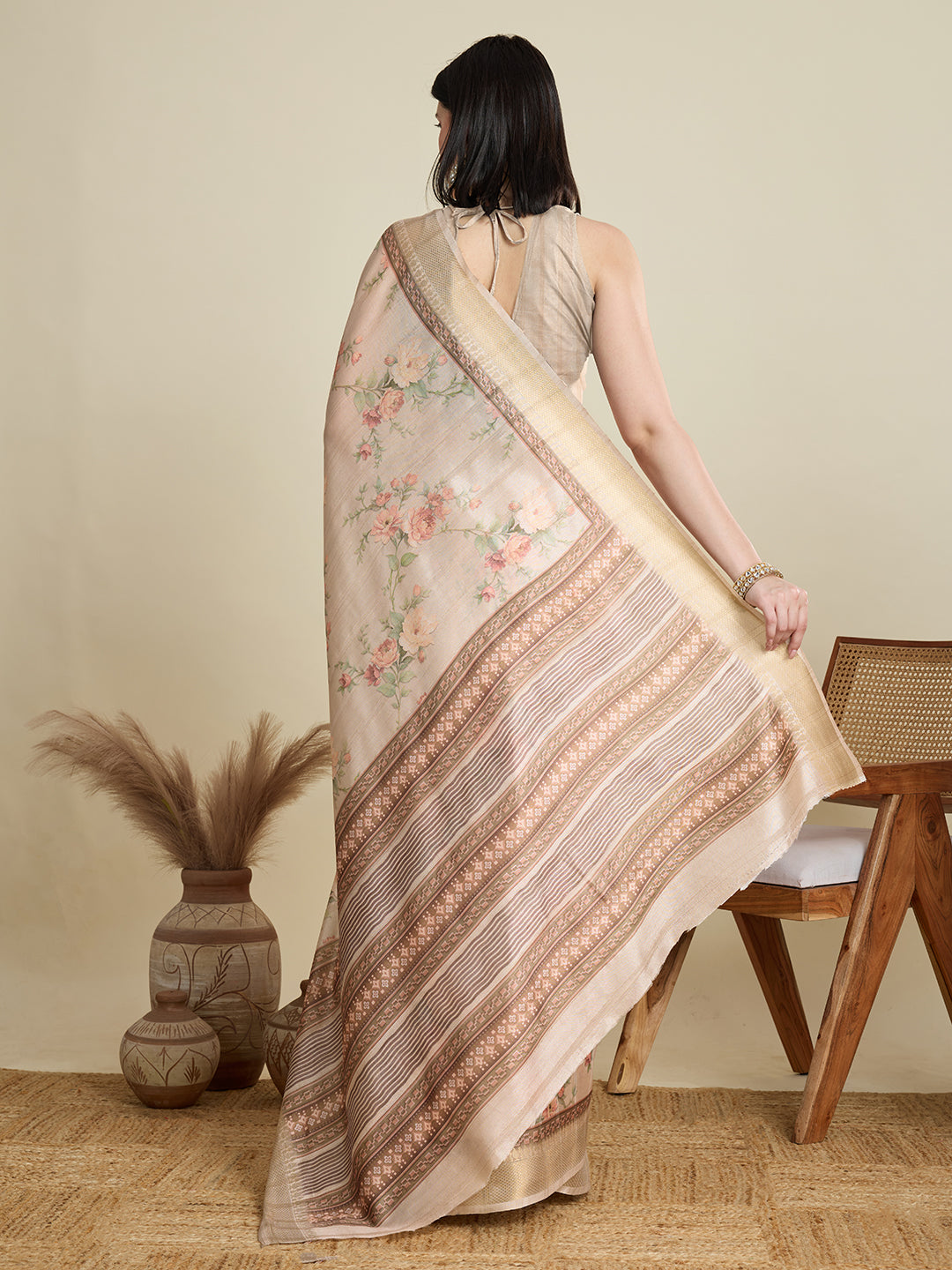 Soft, Breathable & Celebration-Ready: Semi Cotton Beige Sarees with Butti & Jacquard Elegance