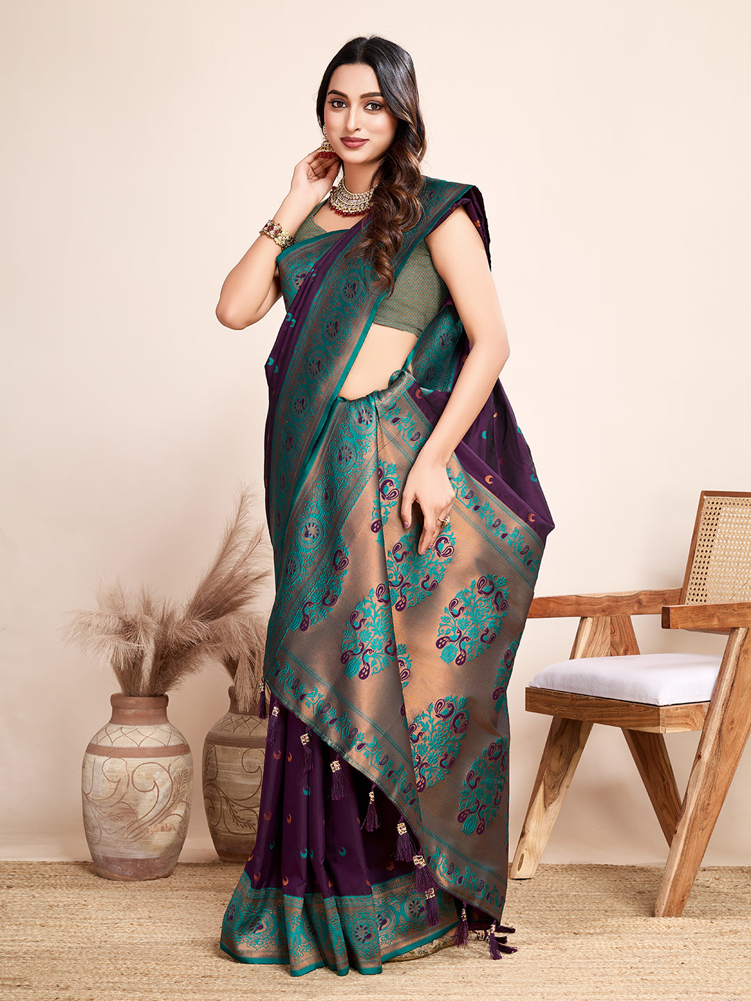 Be Wedding & Festive Ready with Our New PURE Jacquard Wine Saree Collection
