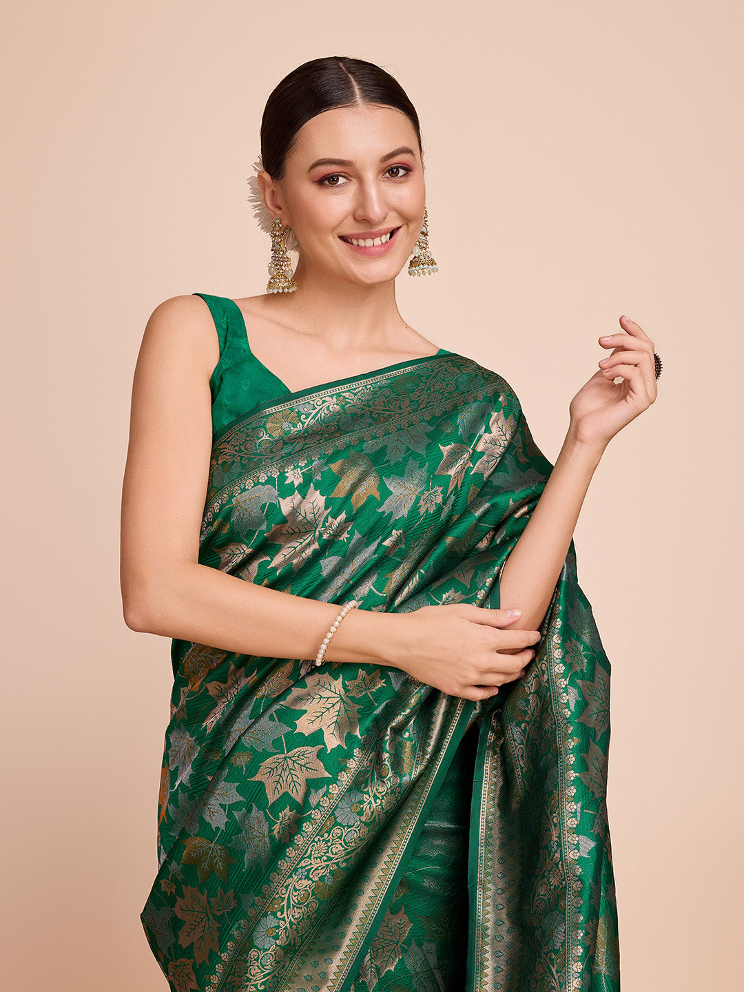 Sea Green Pure Silk Saree with Double Zari Weaving & Soft Zari Border
