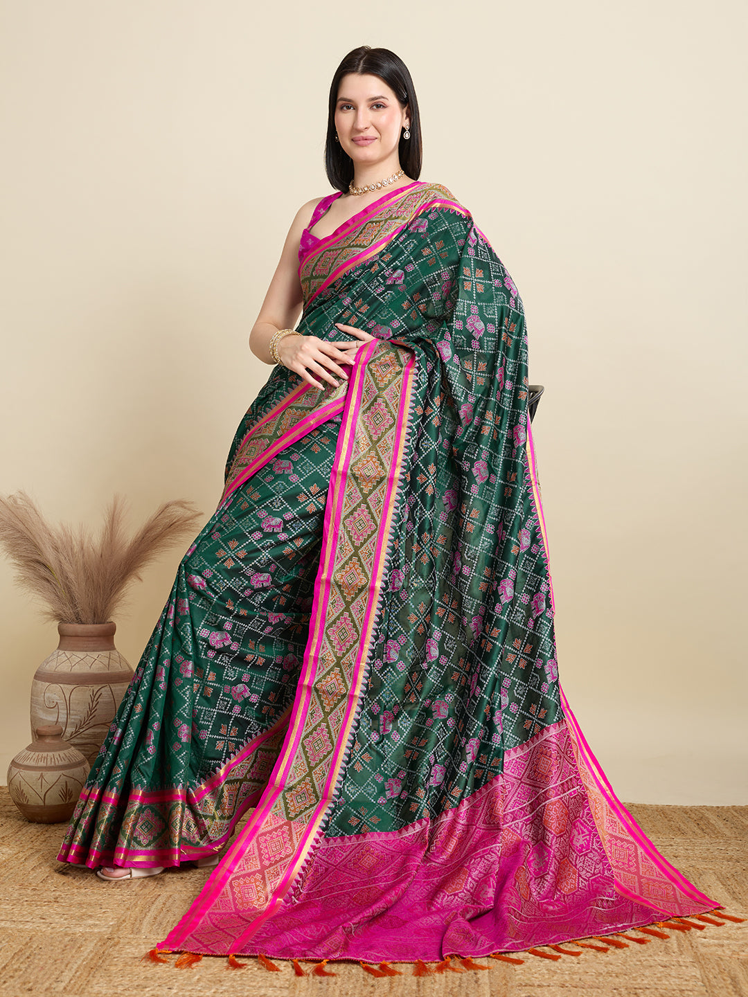 Banarasi Elegance in Breathable Semi Silk Green Saree –For All Wedding Celebrations