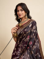 Premium Maroon  Two-Tone Satin Soft Silk Saree with All Over Zari Work & Contrast Woven Border