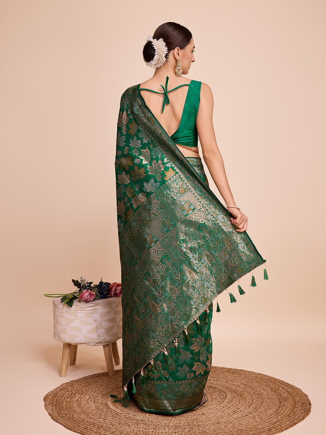 Sea Green Pure Silk Saree with Double Zari Weaving & Soft Zari Border
