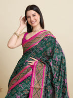 Banarasi Elegance in Breathable Semi Silk Green Saree –For All Wedding Celebrations