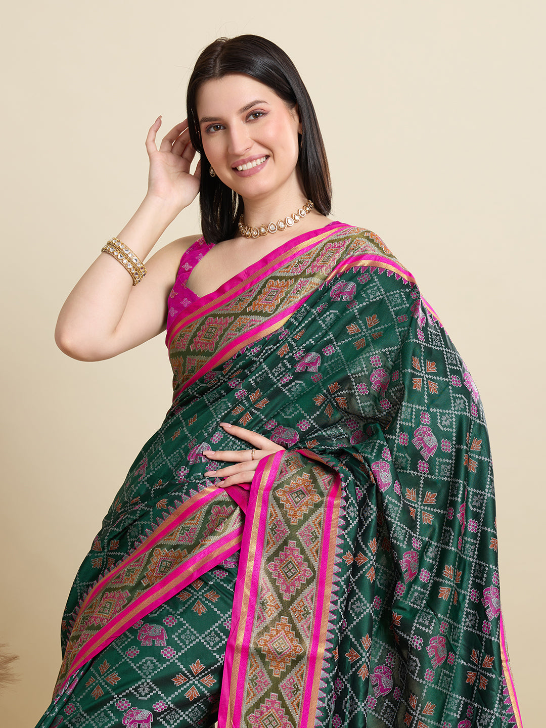 Banarasi Elegance in Breathable Semi Silk Green Saree –For All Wedding Celebrations
