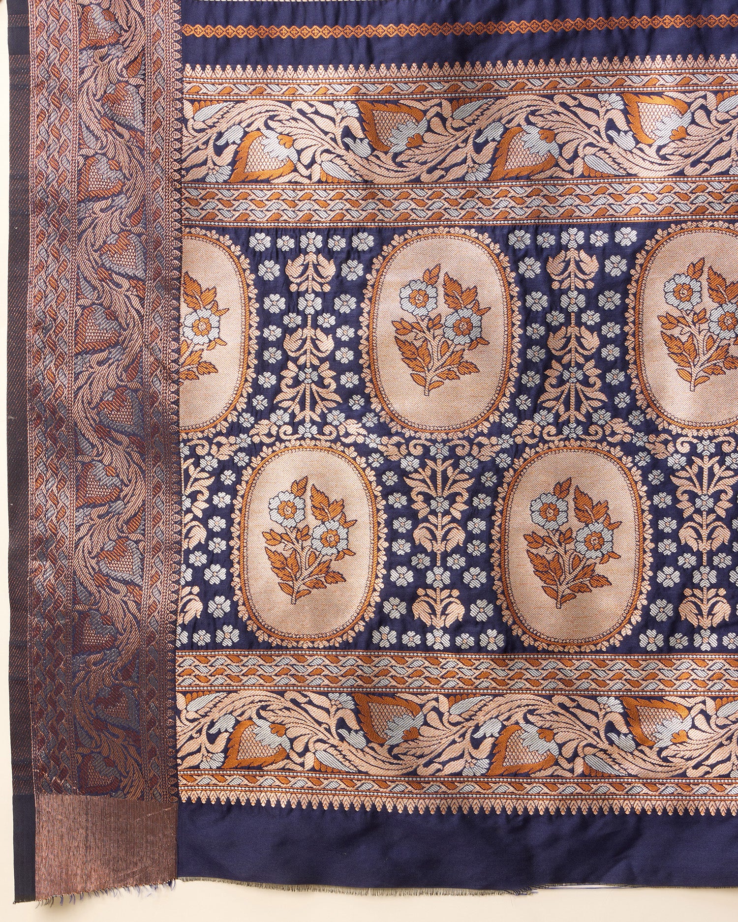 Navy Blue Pure Jacquard with Sona Chandi Zari – A Luxe Weave for Wedding & Festive Couture