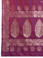 Wine Soft Banarasi Silk Saree Featuring Meenakari Zari Weaving & Tassels on Pallu