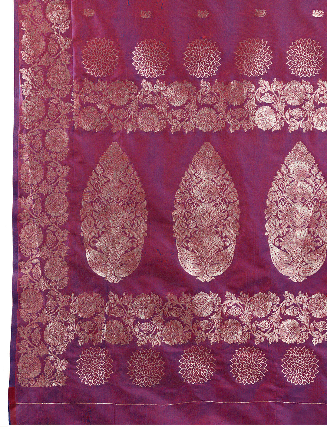 Wine Soft Banarasi Silk Saree Featuring Meenakari Zari Weaving & Tassels on Pallu