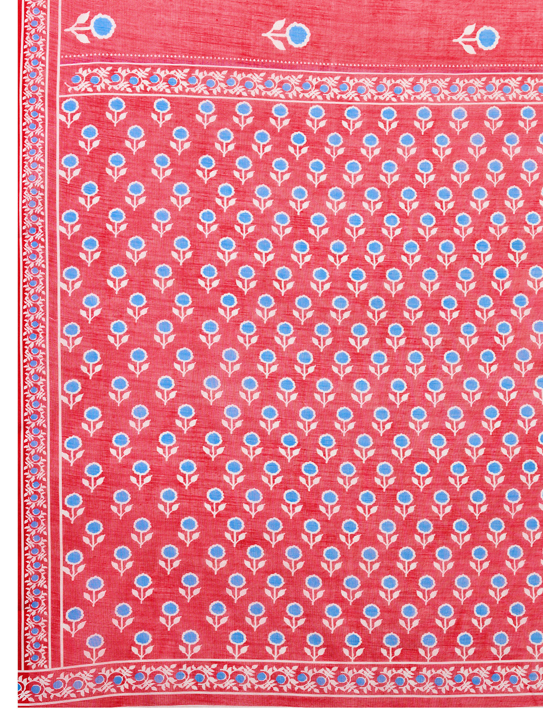 Women's Red Color Linen Saree with Jari Border and Blouse – Printed All Over Designer