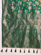 Sea Green Pure Silk Saree with Double Zari Weaving & Soft Zari Border