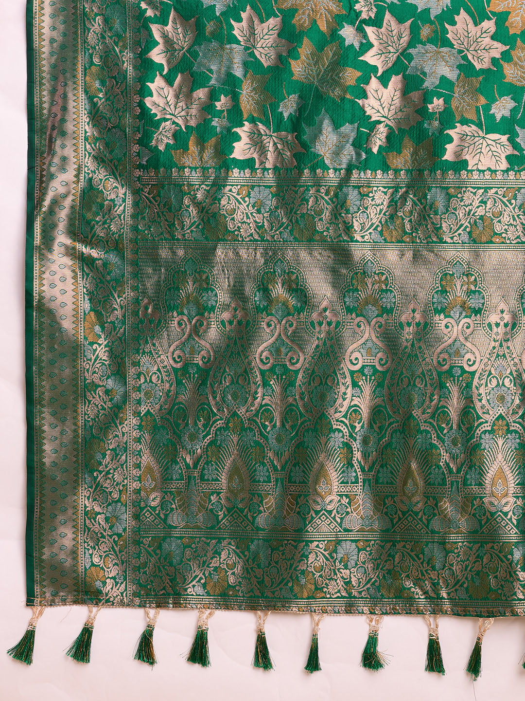 Sea Green Pure Silk Saree with Double Zari Weaving & Soft Zari Border