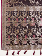 Premium Maroon  Two-Tone Satin Soft Silk Saree with All Over Zari Work & Contrast Woven Border