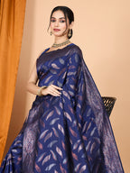 Navy Blue Pure Silk Saree – Double Zari Weaving with Contrast Rich Pallu