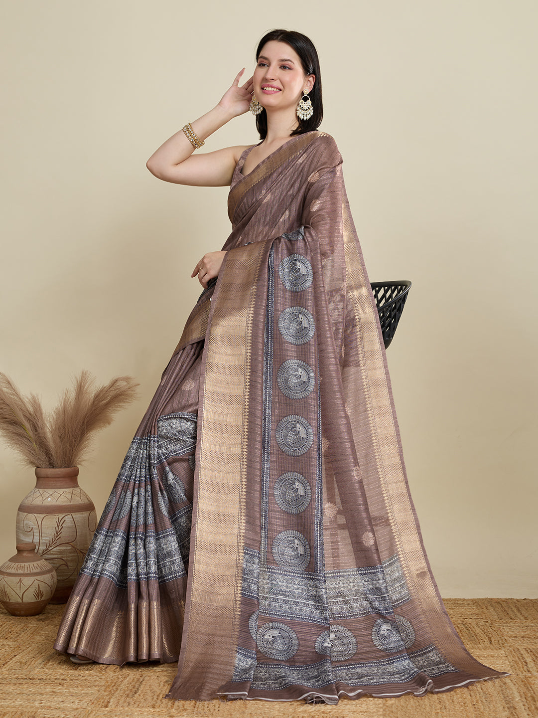Soft, Breathable & Celebration-Ready: Semi Cotton Coffee Sarees with Butti & Jacquard Elegance