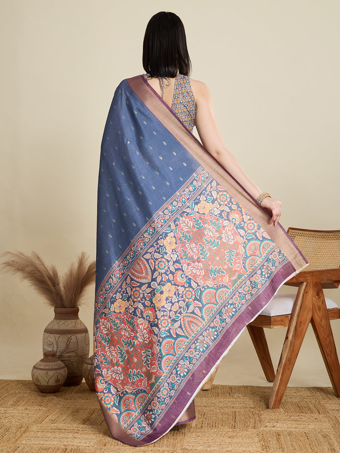 Soft, Breathable & Celebration-Ready: Semi Cotton Blue Sarees with Butti & Jacquard Elegance
