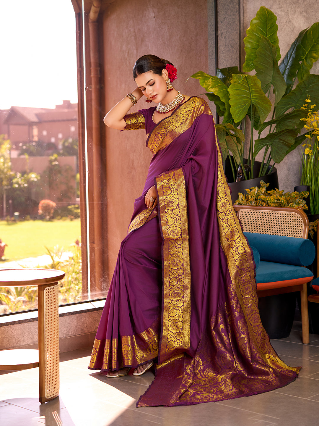 Wine Banarasi Elegance Redefined – Light, Luxurious & Perfect for Wedding Shenanigans