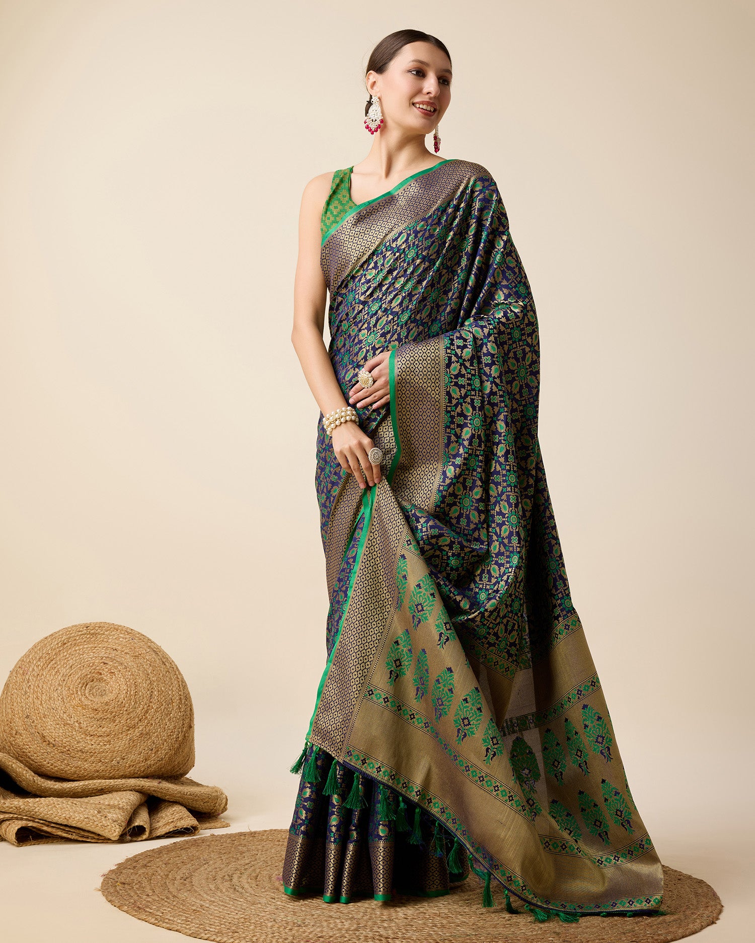 Navy Blue Traditional Banarasi Silk Saree – Perfect for Festive & Wedding Wear