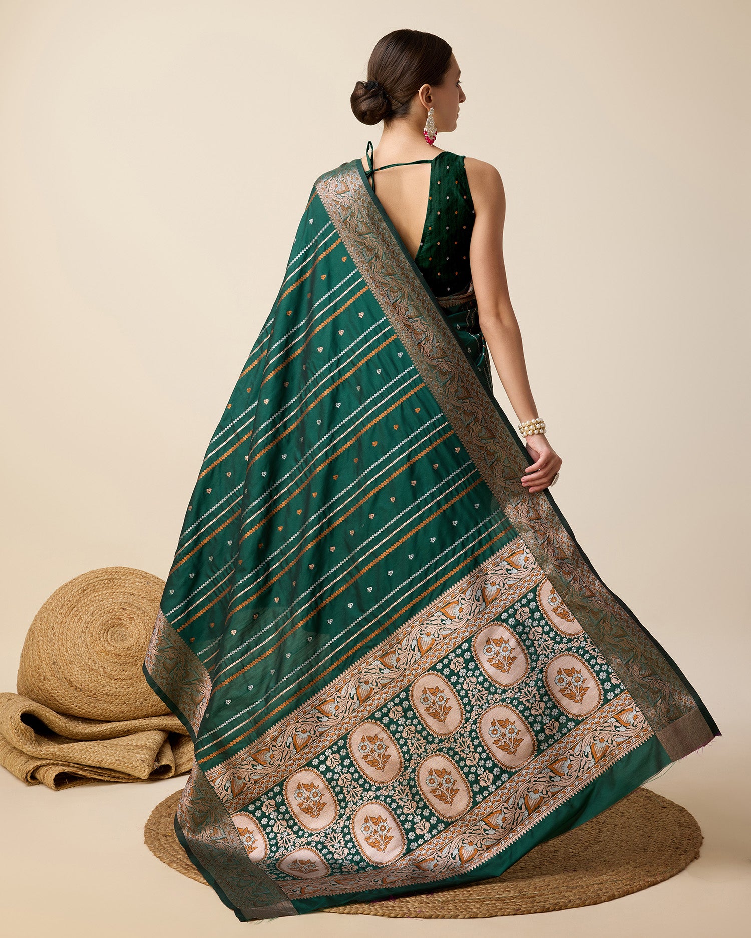 Green Pure Jacquard with Sona Chandi Zari – A Luxe Weave for Wedding & Festive Couture