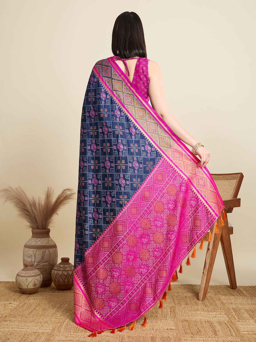 Banarasi Elegance in Breathable Semi Silk Navy Blue Saree –For All Wedding Celebrations