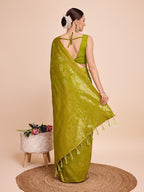 Pista Green Pure Silk Saree with Double Zari Weaving & Soft Zari Border