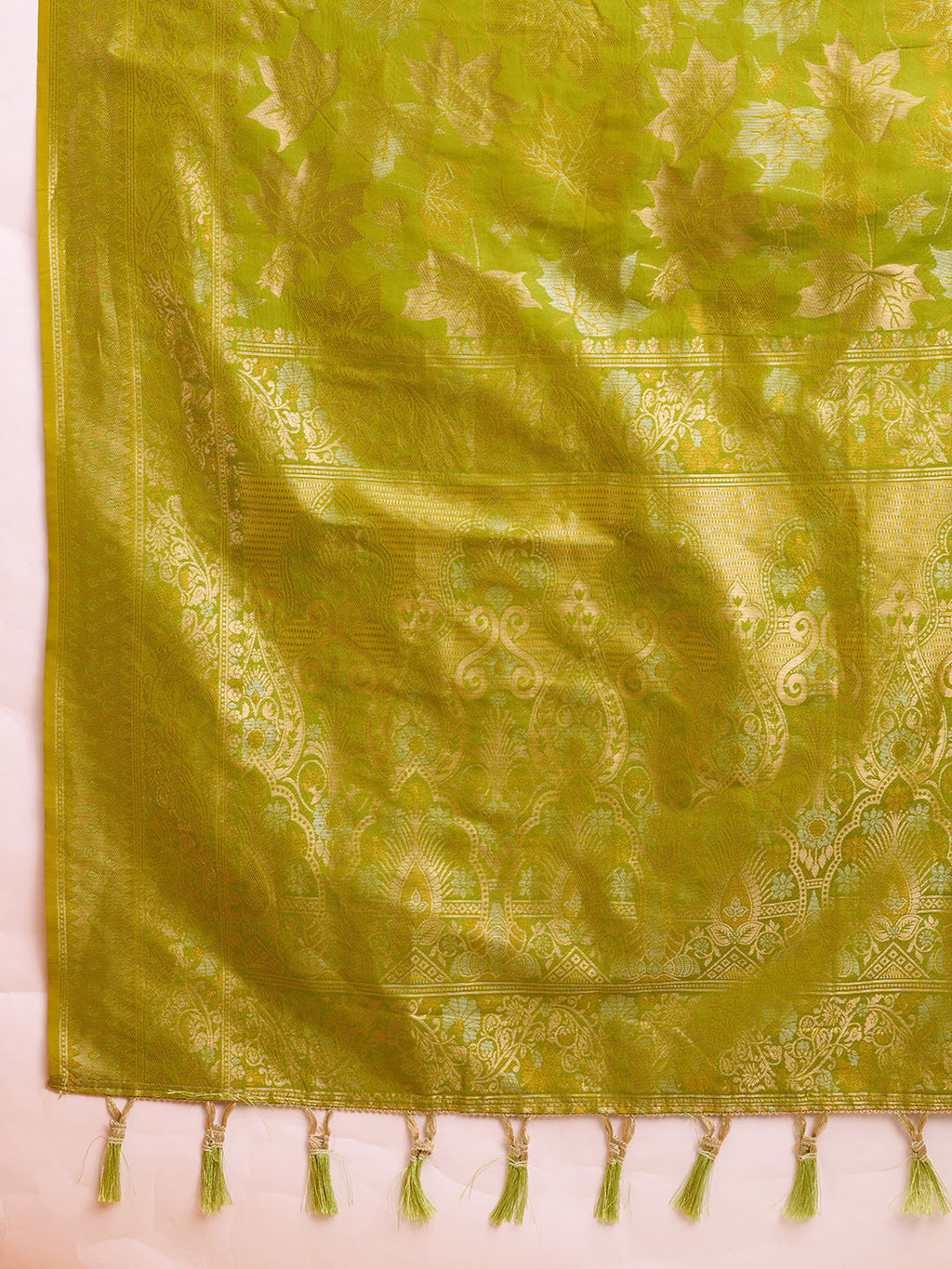 Pista Green Pure Silk Saree with Double Zari Weaving & Soft Zari Border