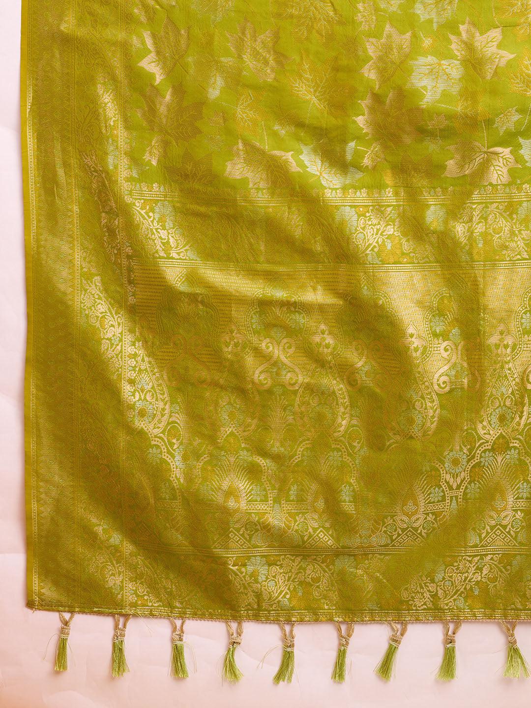 Pista Green Pure Silk Saree with Double Zari Weaving & Soft Zari Border