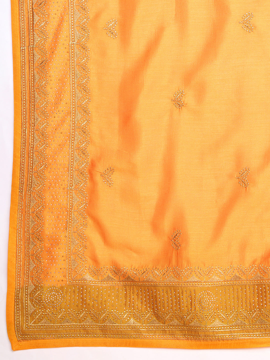Soft Vichitra Silk Yellow  Saree with Intricate Multicolor Floral Work & Coordinated Embroidered