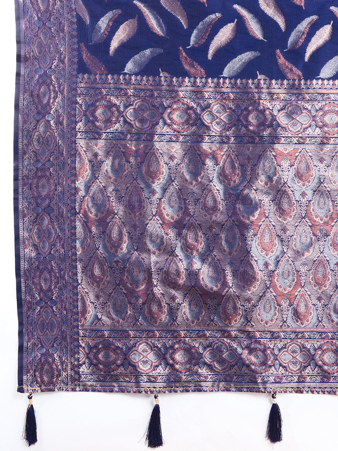 Navy Blue Pure Silk Saree – Double Zari Weaving with Contrast Rich Pallu