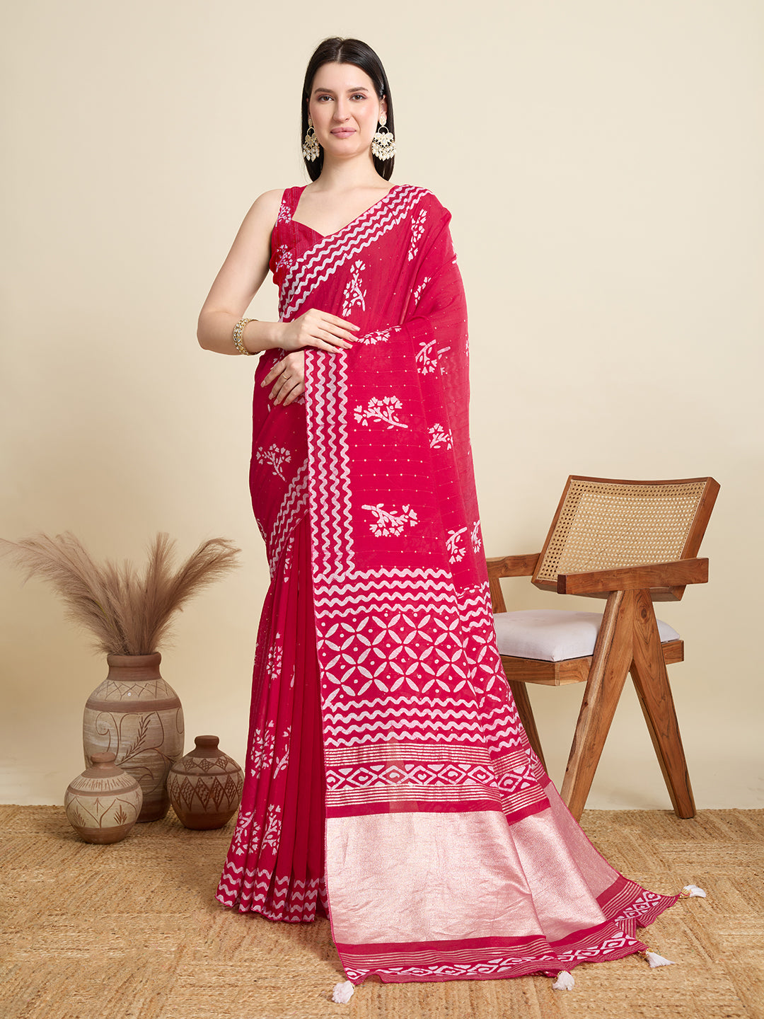 Red Semi-Cotton Sequin Saree – Elegant Choice for Intimate & Grand Weddings