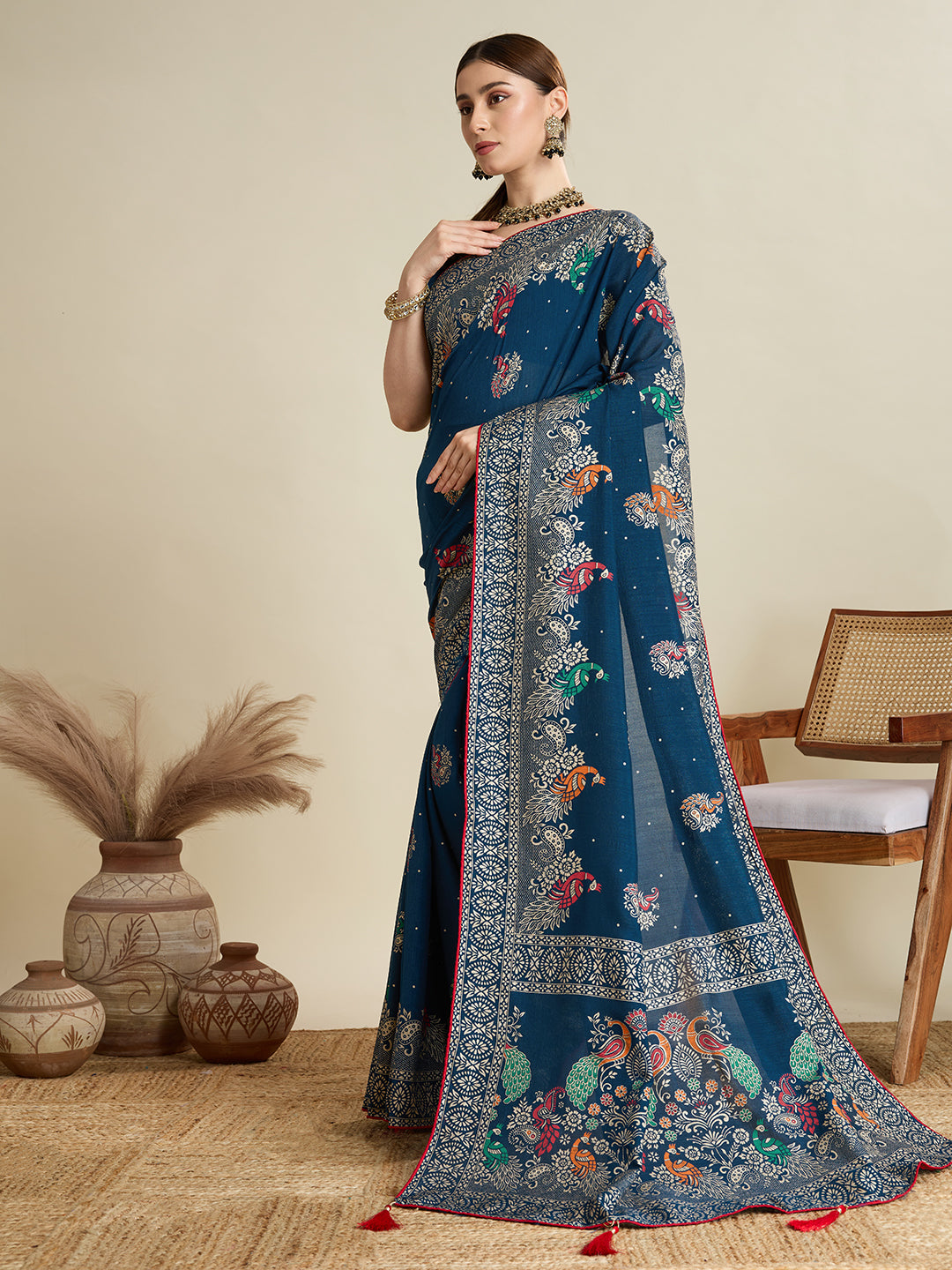 Soft, Airy & Celebration-Ready: Cotton Blue Sarees for Wedding Shenanigans