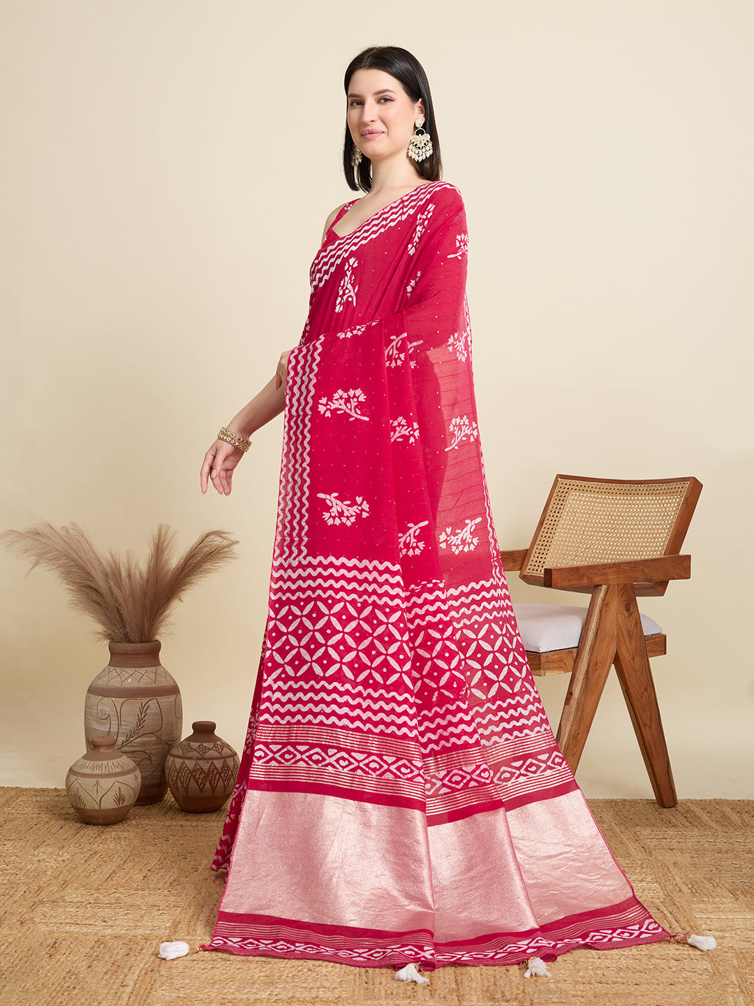 Red Semi-Cotton Sequin Saree – Elegant Choice for Intimate & Grand Weddings