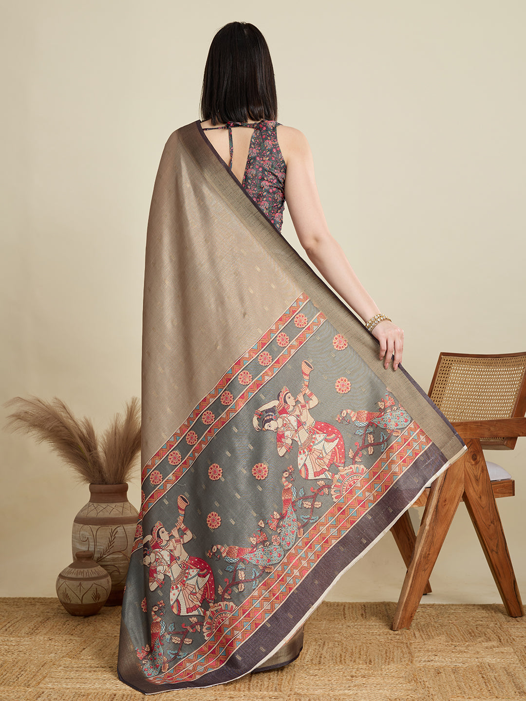 Soft, Breathable & Celebration-Ready: Semi Cotton Brown Sarees with Butti & Jacquard Elegance