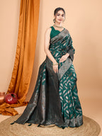 Green Pure Silk Saree – Double Zari Weaving with Contrast Rich Pallu