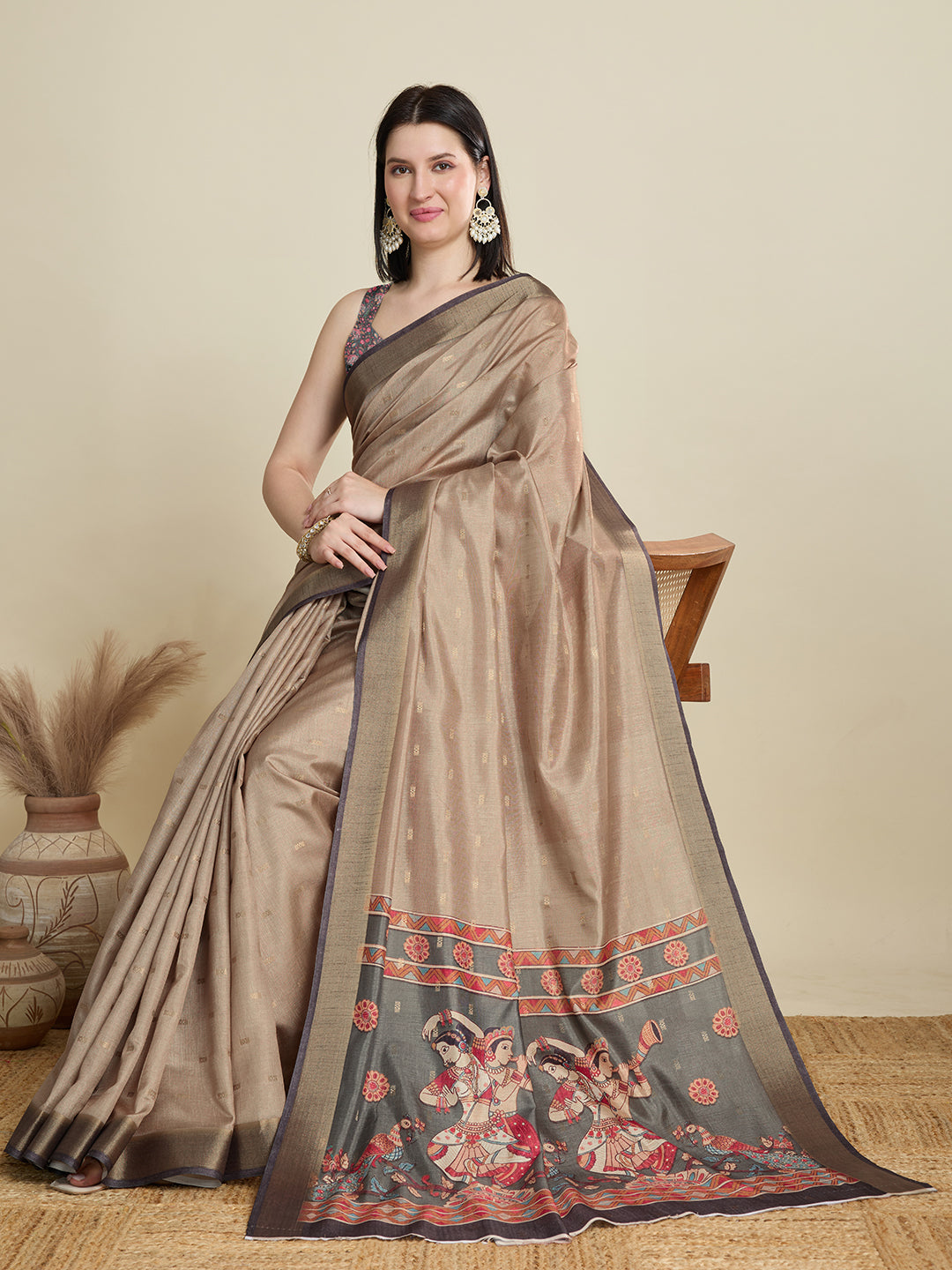 Soft, Breathable & Celebration-Ready: Semi Cotton Brown Sarees with Butti & Jacquard Elegance