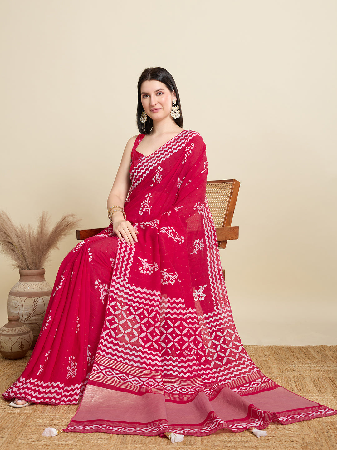 Red Semi-Cotton Sequin Saree – Elegant Choice for Intimate & Grand Weddings