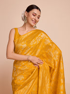 Yellow Pure Silk Saree with Double Zari Weaving & Soft Zari Border