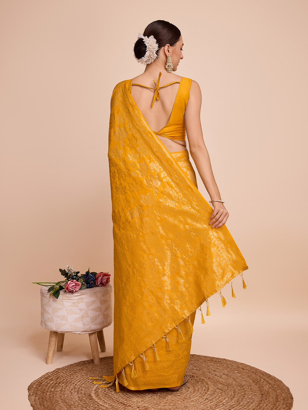 Yellow Pure Silk Saree with Double Zari Weaving & Soft Zari Border