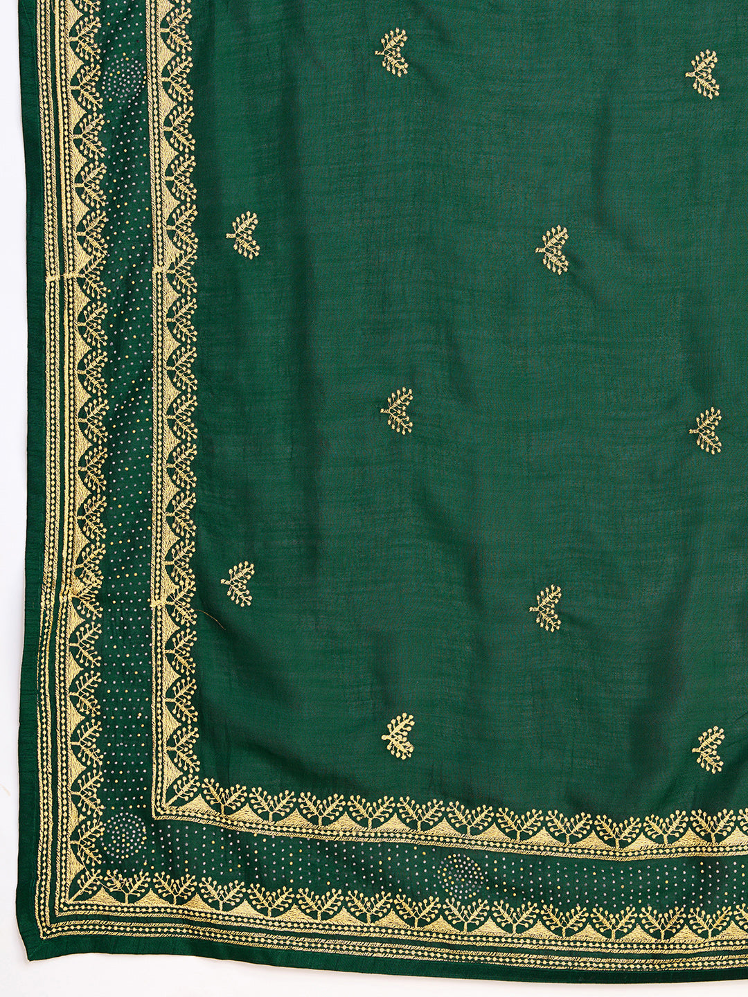 Soft Vichitra Silk Green  Saree with Intricate Multicolor Floral Work & Coordinated Embroidered