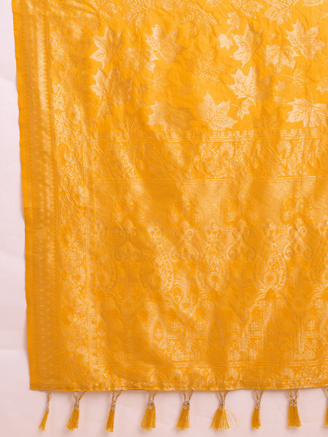 Yellow Pure Silk Saree with Double Zari Weaving & Soft Zari Border