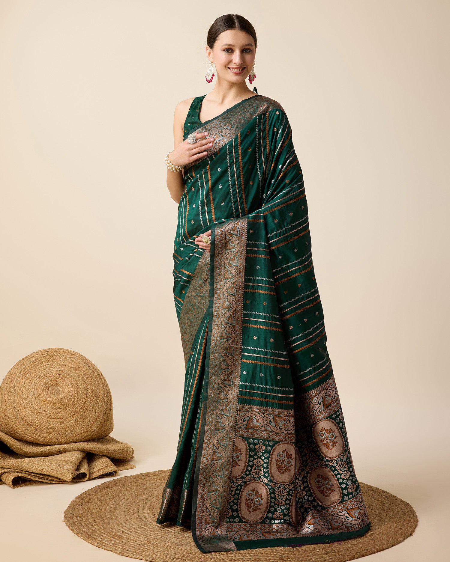 Green Pure Jacquard with Sona Chandi Zari – A Luxe Weave for Wedding & Festive Couture