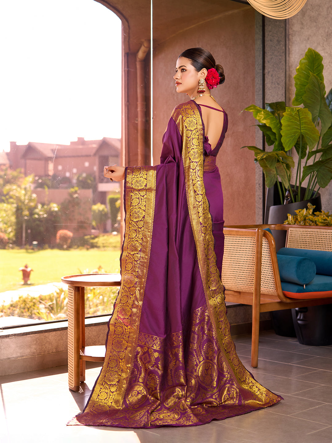 Wine Banarasi Elegance Redefined – Light, Luxurious & Perfect for Wedding Shenanigans