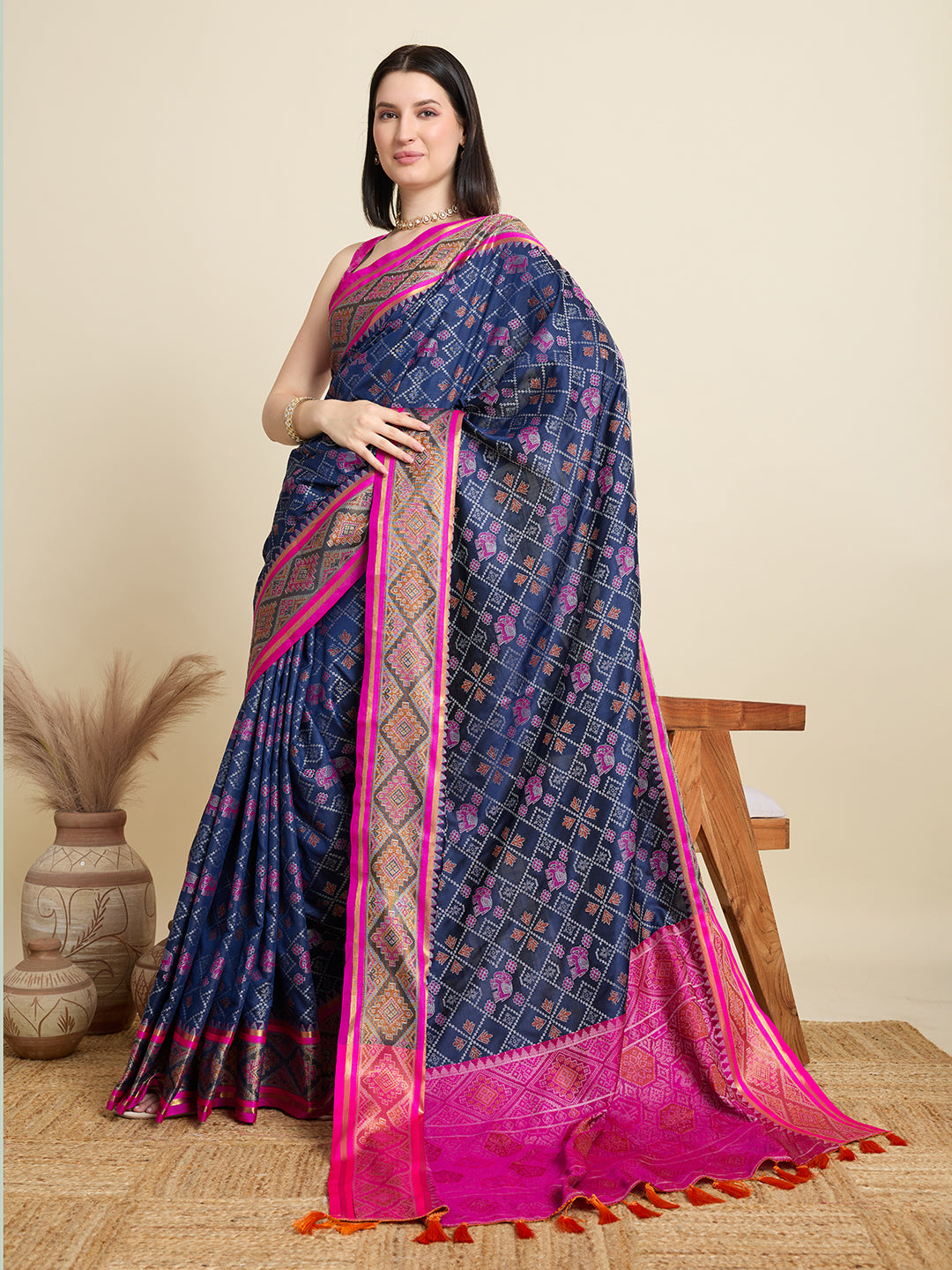 Banarasi Elegance in Breathable Semi Silk Navy Blue Saree –For All Wedding Celebrations
