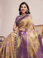 Tradition in Every Thread: Exquisite Kanjivaram Silk Lavender Biege  Saree Collection