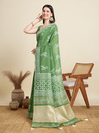 Green Semi-Cotton Sequin Saree – Elegant Choice for Intimate & Grand Weddings