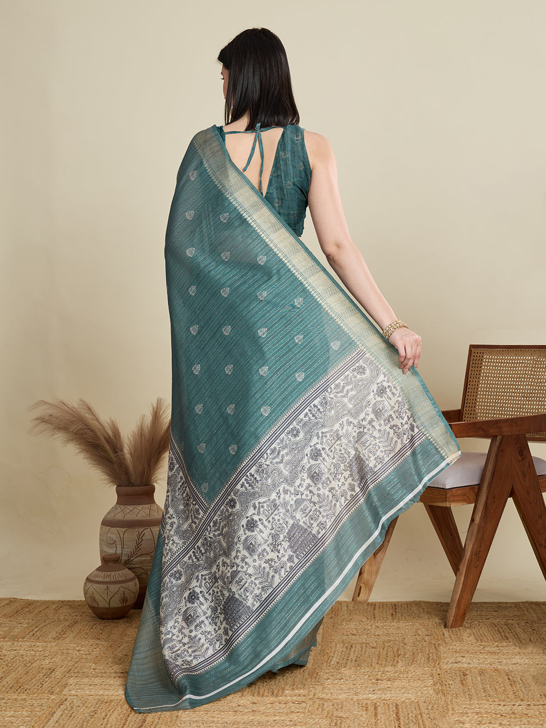 Soft, Breathable & Celebration-Ready: Semi Cotton Rama Green Sarees with Butti & Jacquard Elegance