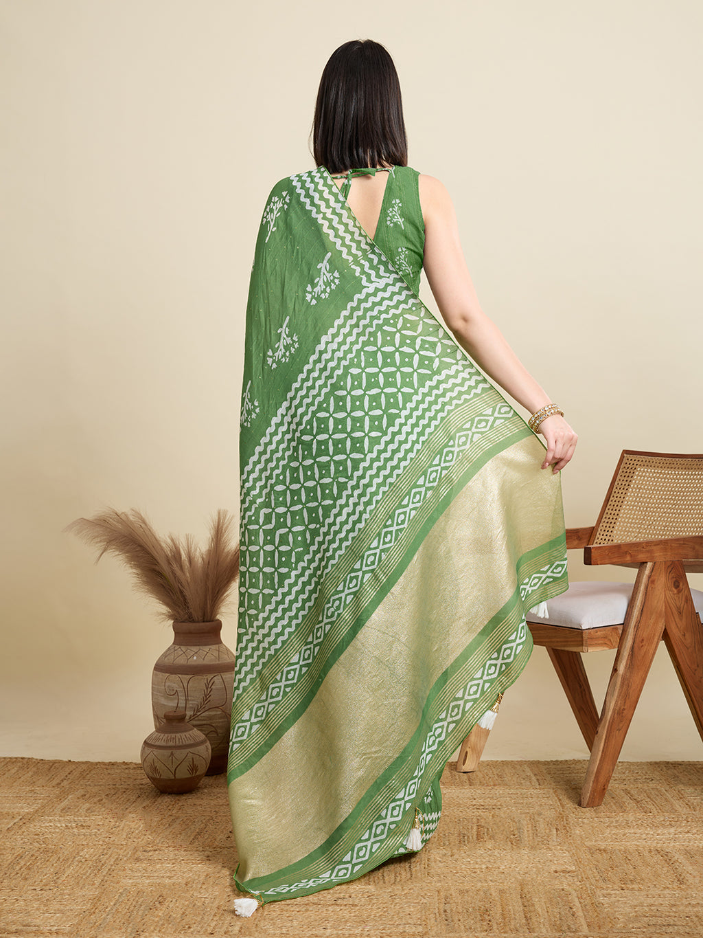 Green Semi-Cotton Sequin Saree – Elegant Choice for Intimate & Grand Weddings