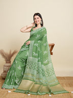 Green Semi-Cotton Sequin Saree – Elegant Choice for Intimate & Grand Weddings